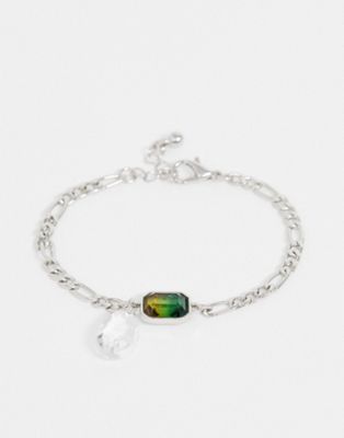 ASOS DESIGN – Silverfärgat armband med droppformad strass och flerfärgad juvel