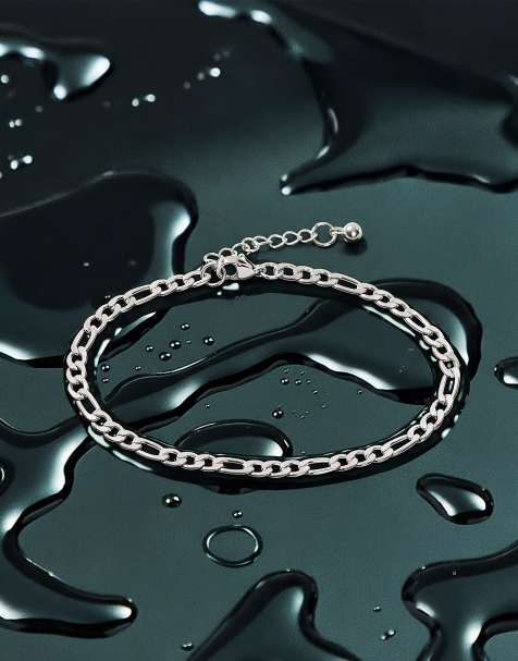 ASOS DESIGN – Silverfärgat armband med figarokedja i vattentåligt, rostfritt stål - view 1