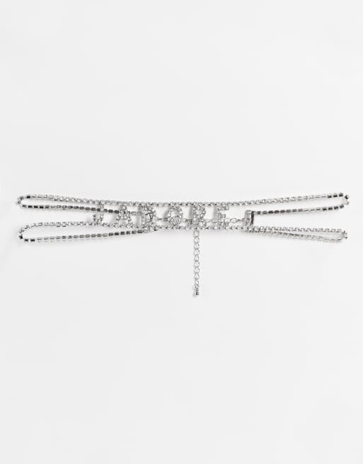 ASOS DESIGN – Silverfärgat chokerhalsband med Jadore-text i strass