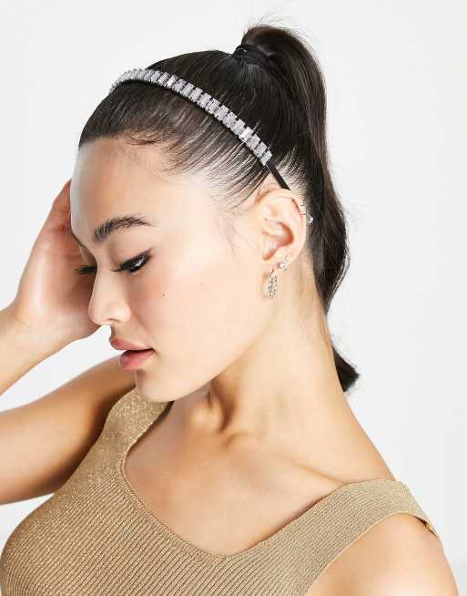 ASOS DESIGN – Silverfärgat diadem med genomskinliga baguettestenar
