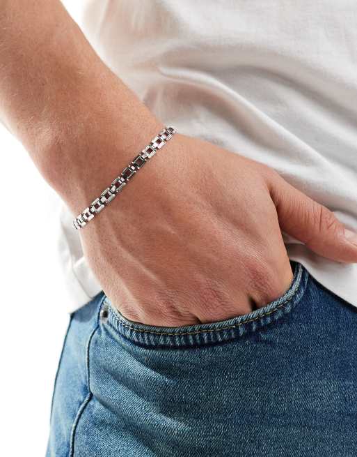 ASOS DESIGN – Silverfärgat, fyrkantigt kedjearmband i vattentåligt, rostfritt stål