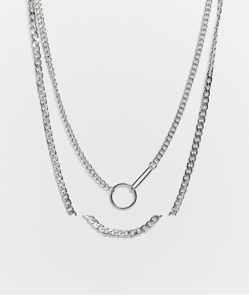 ASOS DESIGN – Silverfärgat halsband i dubbla rader med cirkelformad länk