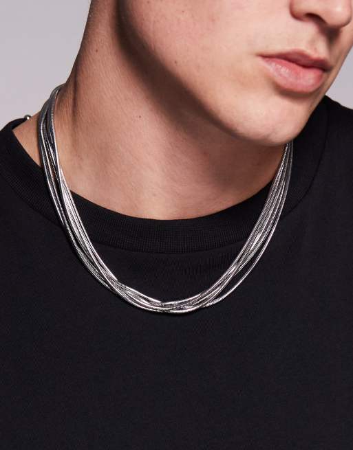 ASOS DESIGN – Silverfärgat halsband i flera rader med ormkedja