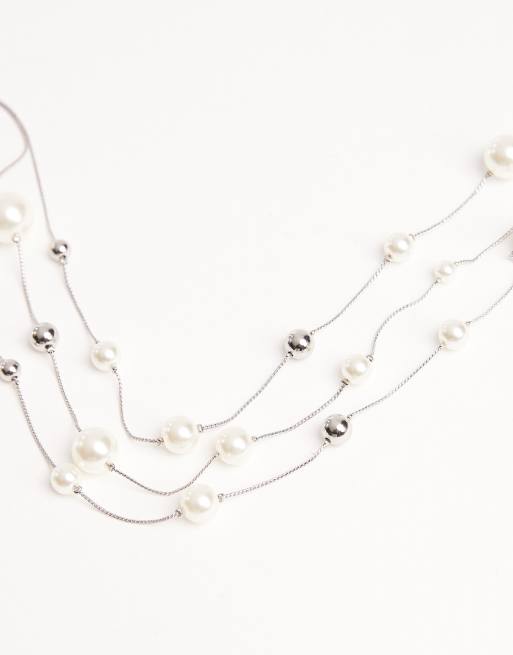 ASOS DESIGN – Silverfärgat halsband i flera rader med pärlimitationer, 3 av 3