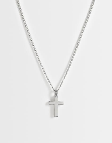 ASOS DESIGN – Silverfärgat halsband i vattentåligt, rostfritt stål med korshänge - view 1