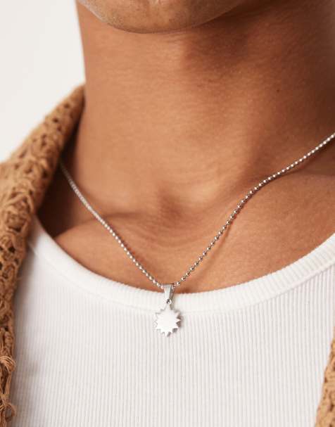 ASOS DESIGN – Silverfärgat halsband i vattentåligt, rostfritt stål med kulor och solhänge - view 1