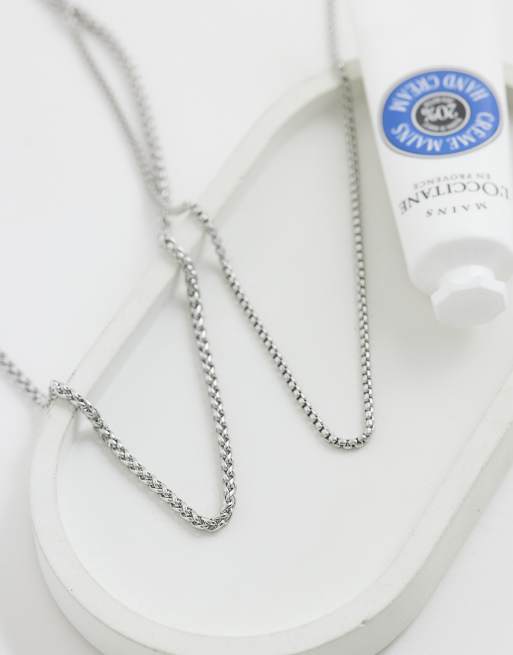 ASOS DESIGN – Silverfärgat halsband i vattentåligt, rostfritt stål med rundad boxkedja 2-pack, 2 av 4