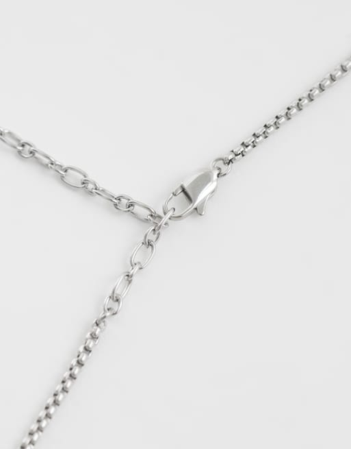 ASOS DESIGN – Silverfärgat halsband i vattentåligt, rostfritt stål med rundad boxkedja 2-pack, 3 av 4