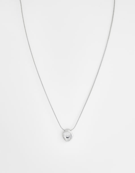 ASOS DESIGN – Silverfärgat halsband i vattentåligt, rostfritt stål med runt hänge i smält design - view 1