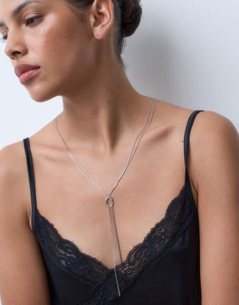ASOS DESIGN – Silverfärgat halsband i y-form med tunn, knuten ormkedja - view 1