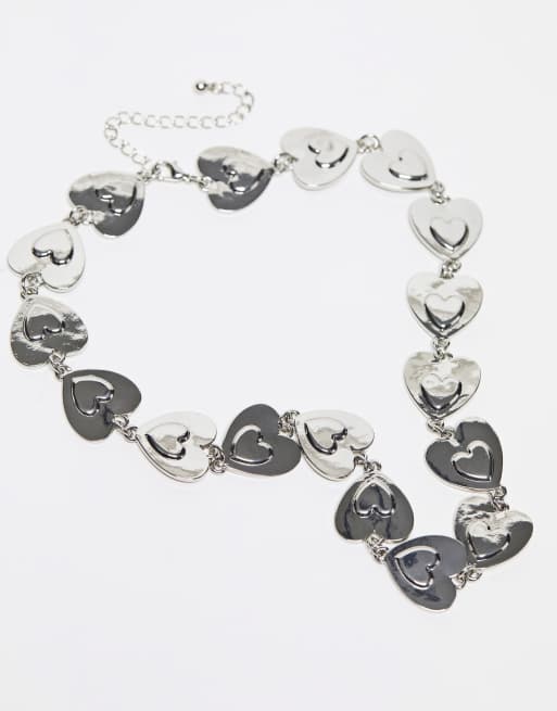ASOS DESIGN – Silverfärgat halsband med grov kedja och hjärtan , 3 av 4