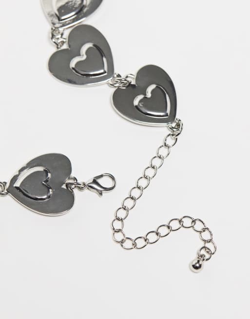 ASOS DESIGN – Silverfärgat halsband med grov kedja och hjärtan , 4 av 4