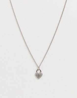 ASOS DESIGN – Silverfärgat halsband med hjärtformat kristallhänglås