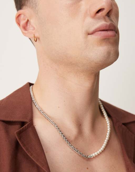 ASOS DESIGN – Silverfärgat halsband med kedja och fuskpärlor