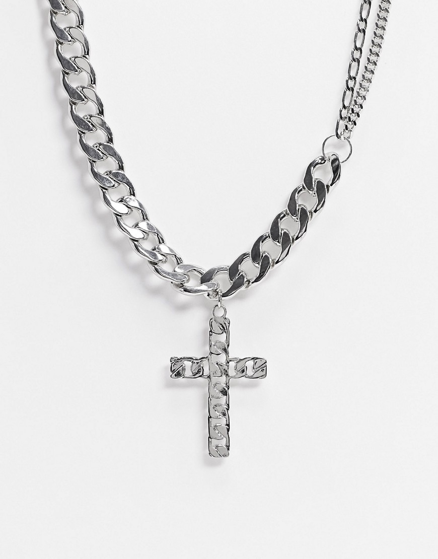 ASOS DESIGN – Silverfärgat halsband med pansarkedja och kors