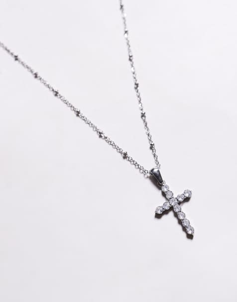 ASOS DESIGN – Silverfärgat halsband med strassprytt korshänge - view 1