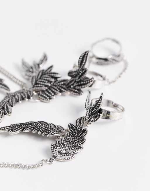 ASOS DESIGN – Silverfärgat handsmycke med bladdesign, 3 av 4