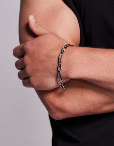 ASOS DESIGN – Silverfärgat kedjearmband i vattentåligt, rostfritt stål med rektangulära länkar - view 1