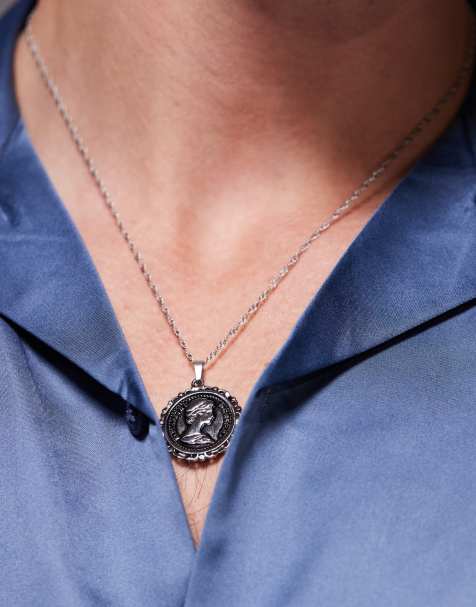 ASOS DESIGN – Silverfärgat kedjehalsband av vattentåligt rostfritt stål med kungligt mynthänge - view 1