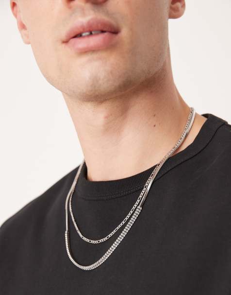 ASOS DESIGN – Silverfärgat kedjehalsband i vattentåligt, rostfritt stål för festivalen med bageuetteslipade kristaller, 2-pack - view 1
