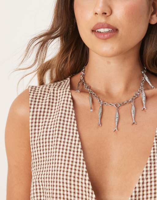 ASOS DESIGN – Silverfärgat kedjehalsband med fiskhängen
