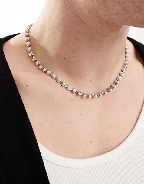 ASOS DESIGN – Silverfärgat kedjehalsband med fuskpärlor - view 1