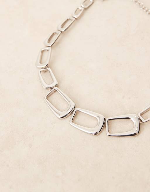 ASOS DESIGN – Silverfärgat, kort kedjehalsband med fyrkantiga länkar, 2 av 3
