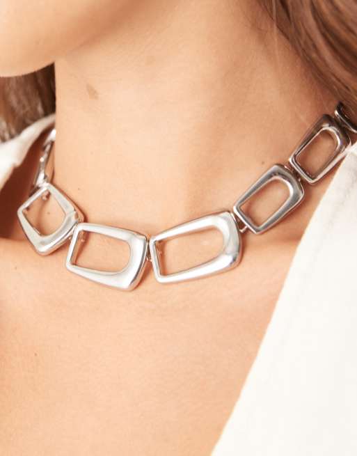 ASOS DESIGN – Silverfärgat, kort kedjehalsband med fyrkantiga länkar, 3 av 3