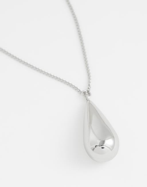 ASOS DESIGN – Silverfärgat, långt halsband med droppformat hänge, 2 av 4