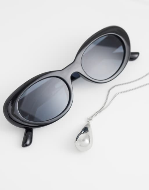 ASOS DESIGN – Silverfärgat, långt halsband med droppformat hänge, 3 av 4