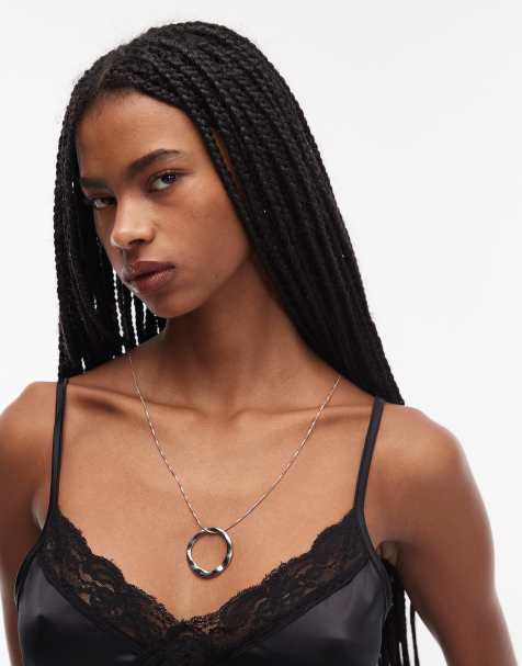 ASOS DESIGN – Silverfärgat, långt halsband med runt hänge - view 1