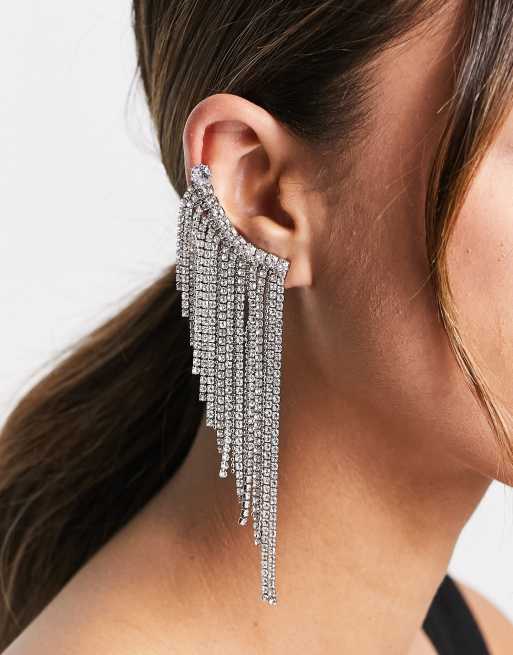 ASOS DESIGN – Silverfärgat öronsmycke med extrem strass