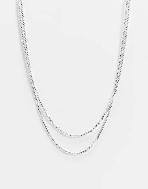 ASOS DESIGN – Silverfärgat, smalt halsband med kantig kedja i två rader