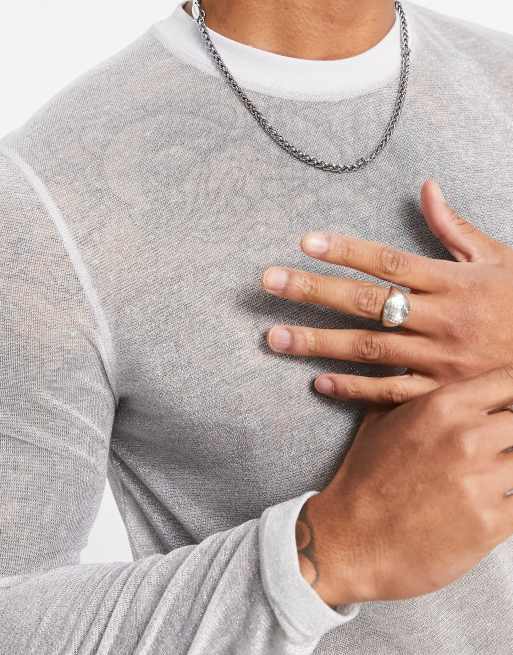 ASOS DESIGN – Silvermetallisk t-shirt i mesh med långa ärmar och extra smal passform, 3 av 4