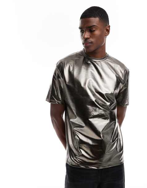 ASOS DESIGN – Silvermetallisk t-shirt med avslappnad passform - view 1