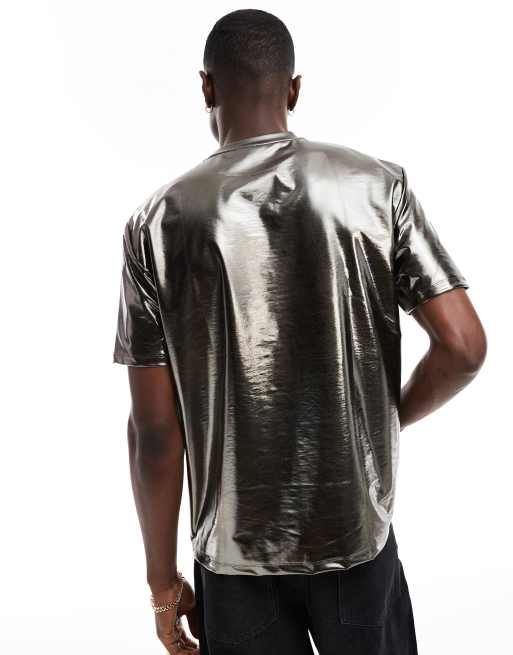 ASOS DESIGN – Silvermetallisk t-shirt med avslappnad passform, 4 av 4