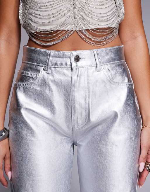 ASOS DESIGN – Silvermetalliska, smala jeans med barrelben, 5 av 5