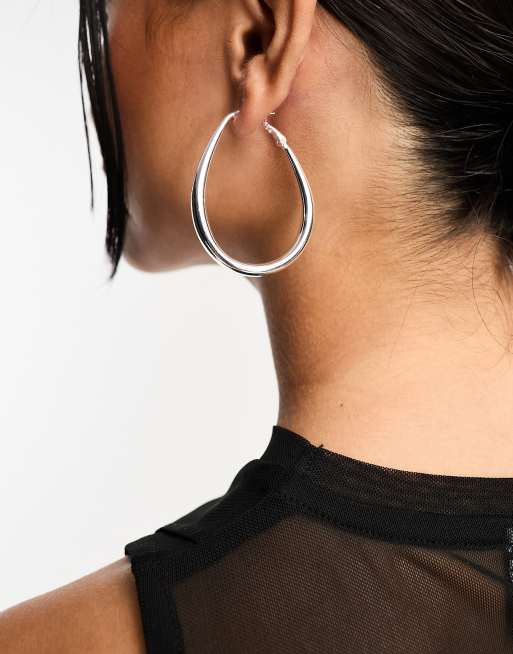ASOS DESIGN – Silverpläterade creoler med smal, oval design