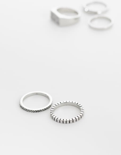 ASOS DESIGN – Silverpolerade klackringar med texturerade detaljer, 5-pack, 3 av 3