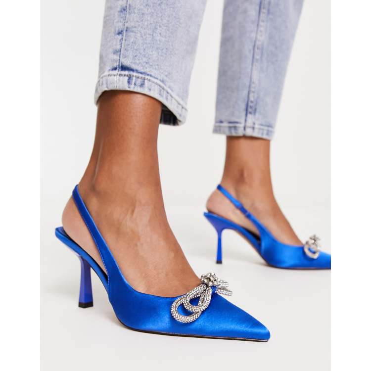 ASOS DESIGN Simba embellished bow slingback stiletto in blue | ASOS