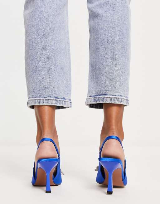 ASOS DESIGN Simba embellished bow slingback stiletto in blue, 2 of 4
