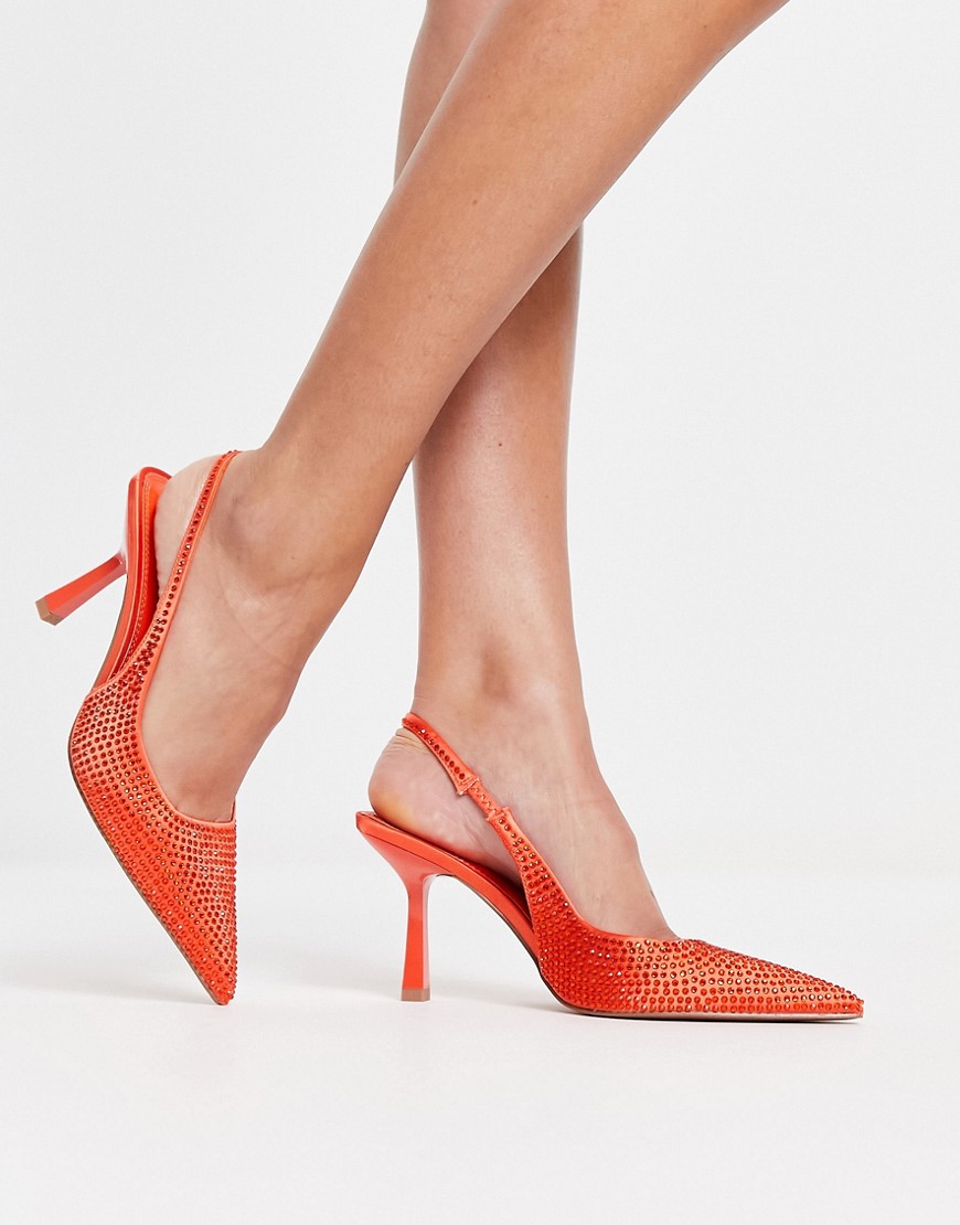 ASOS DESIGN Simba embellished slingback stiletto heeled shoes in orange