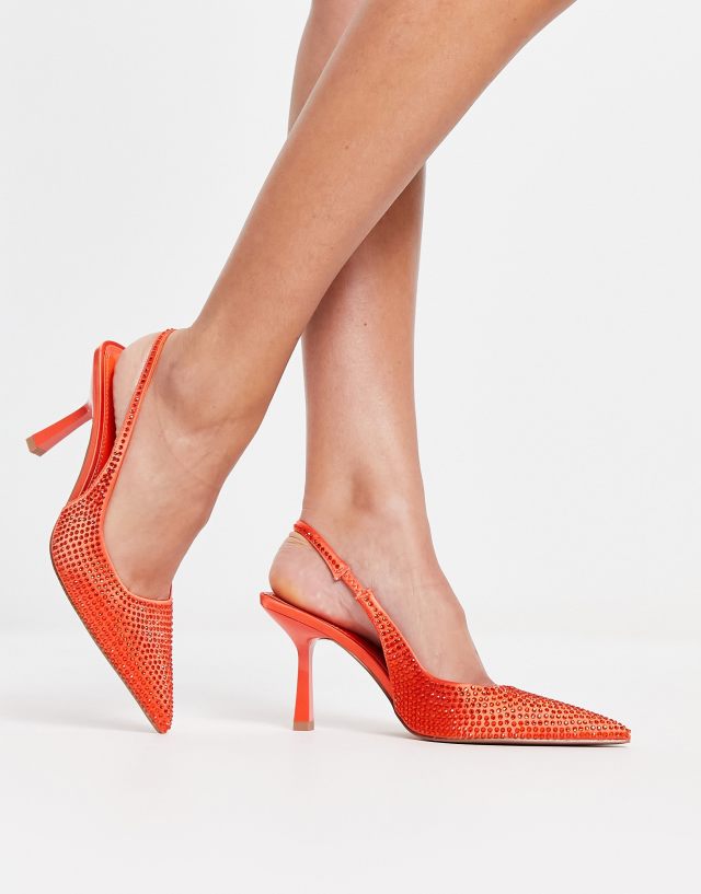 ASOS DESIGN Simba embellished slingback stiletto heeled shoes in orange