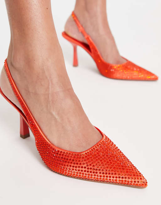 ASOS DESIGN - Simba - Escarpins ornementés à talon aiguille et bride arrière - Orange, 3 de 4