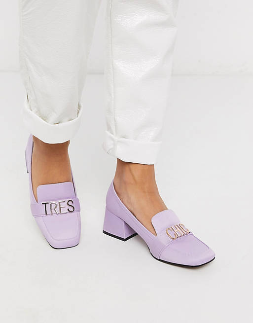 ASOS DESIGN Simba mid-heeled loafers in purple
