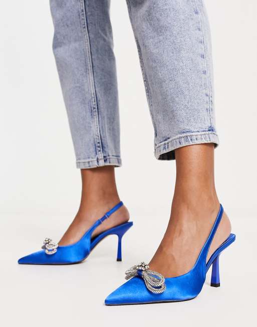 ASOS DESIGN Simba Scarpe blu con fiocco decorato cinturino posteriore e tacco a spillo ASOS
