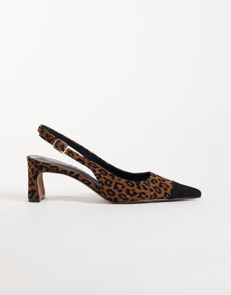 ASOS DESIGN Simba toe cap detail slingback mid heeled shoes in leopard - view 1
