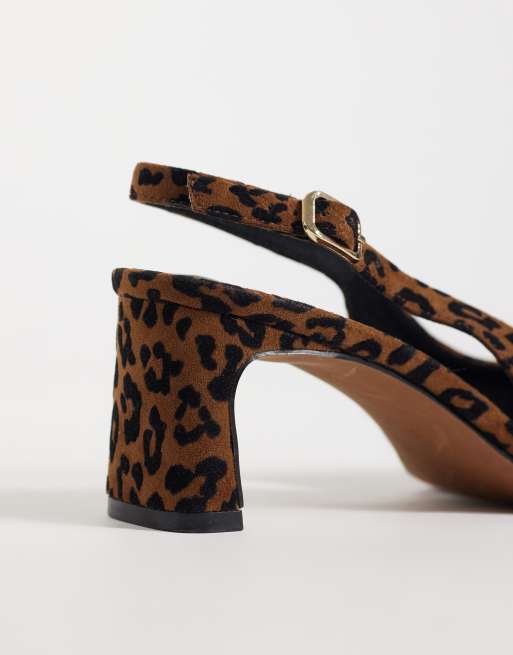ASOS DESIGN Simba toe cap detail slingback mid-height heeled shoes in leopard, 4 of 4
