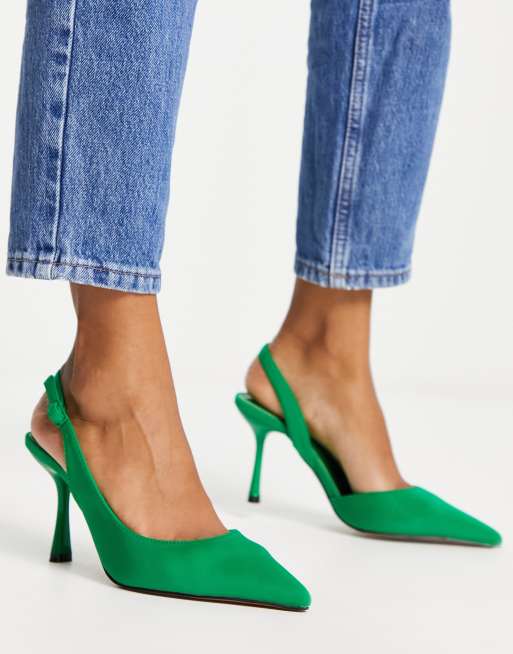 ASOS DESIGN – Simmer – Gröna skor med halvhöga stilettklackar och hälrem
