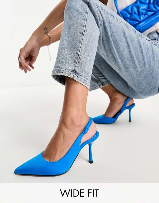 ASOS DESIGN - Simmer - Scarpe con tacco a spillo medio blu con cinturino posteriore a pianta larga